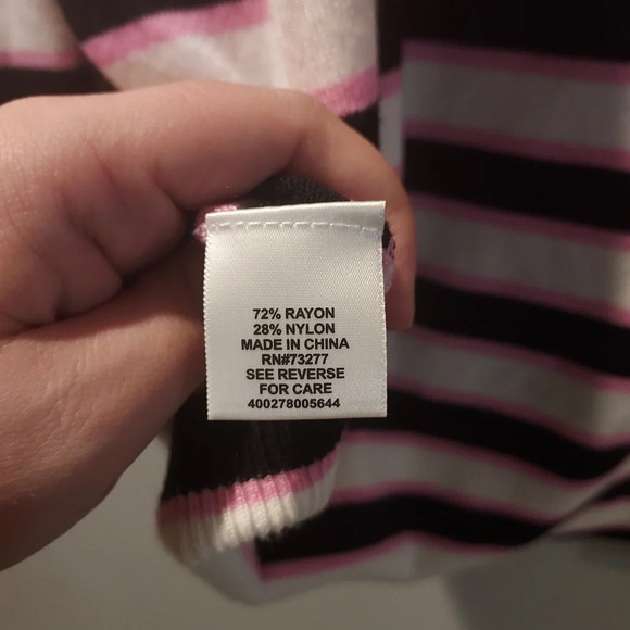 Elle Black, White and Pink Striped Dolman Sleeve Embellished Sweater in Size XL - Picture 11 of 11